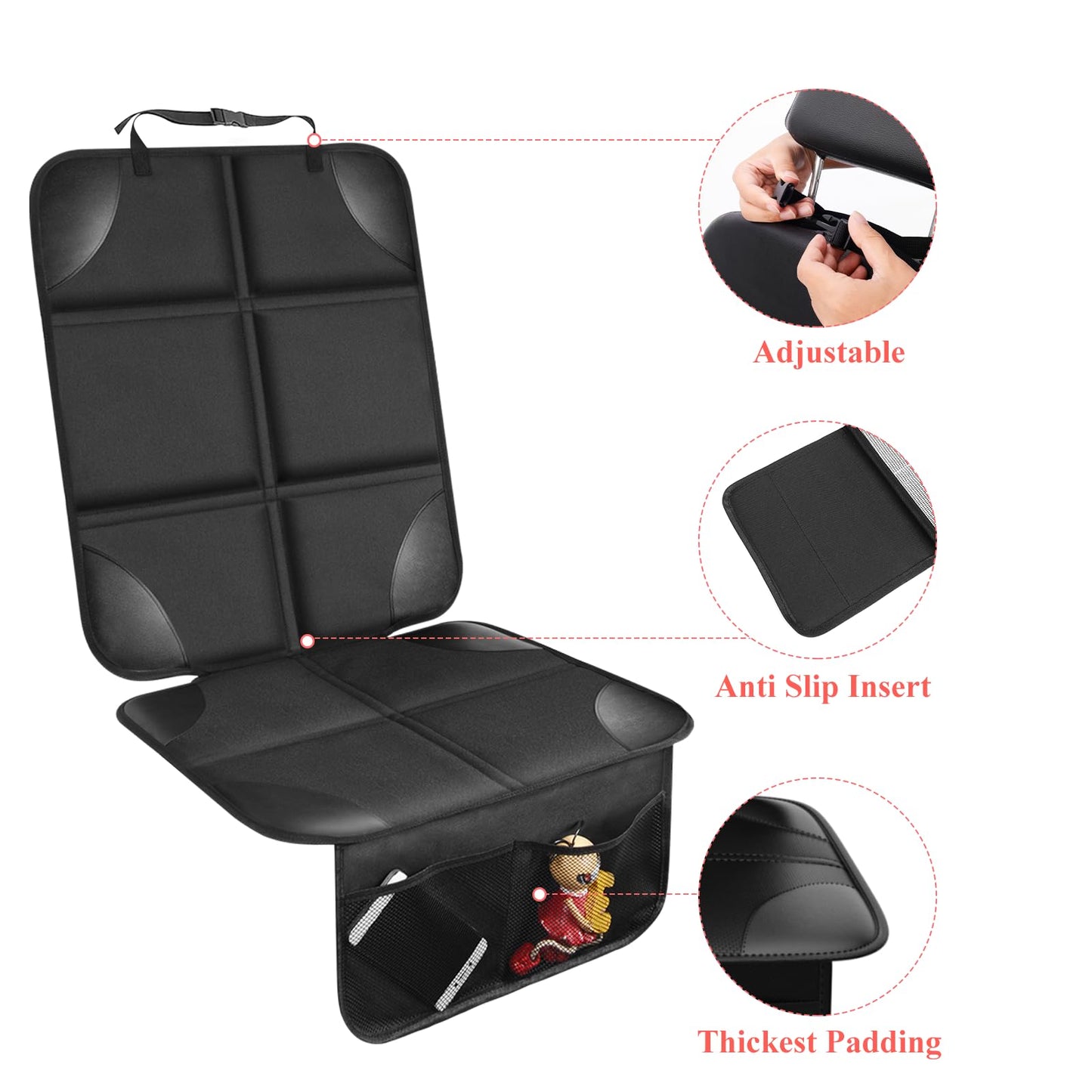 Opneldum Car Seat Protector, Thick Padding Seat Protector Under Baby Car Seat, 600D Waterproof Non-Slip Fabric Seat Cover For Ch