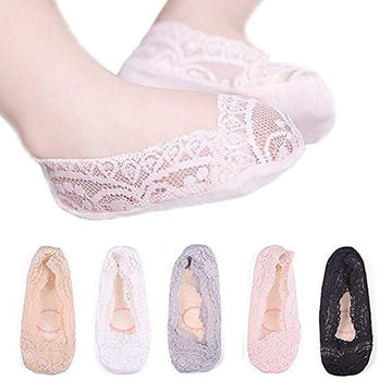 Zulaniu 5Pack Little Girl Kids No Show Low Cut Lace Flats Non Skid Boat Liner Invisible Socks (S(3-5T))