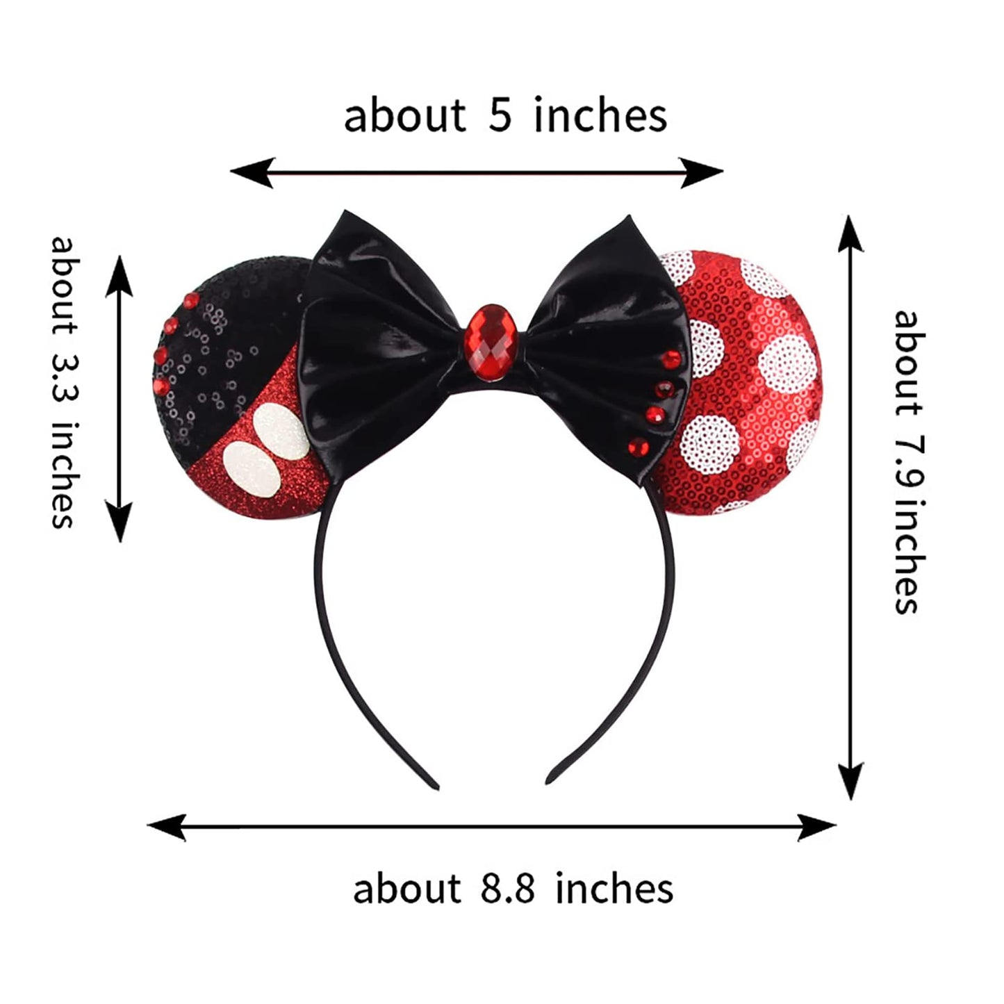 Foeran Mouse Ears Headbands Shiny Bows Mouse Ears Glitter Party Princess Decoration Cosplay Costume For Girls Women (Red And Bla