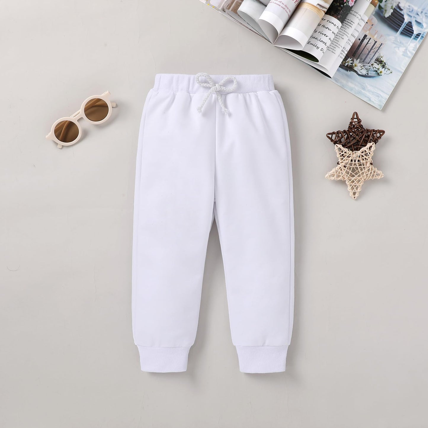 Happy Town Toddler Fall Outfits For Girl Boy Long Sleeve Hoodie Top And Long Sweatpants Set Toddler Sweatsuit (Solid Color-White