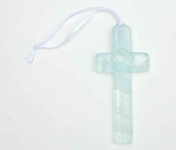 On Your Baptism Beautiful Baby Handmade Aqua Glass Cross - Treasured Baptism Gift For Baby Girl Or Boy