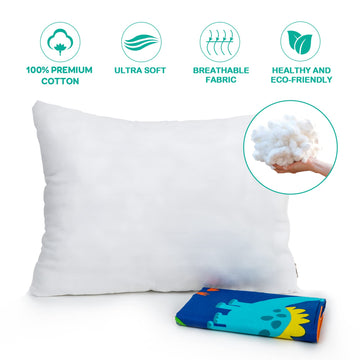 Toddler Pillow With 100% Organic Cotton Pillowcase 14X19, Cottonblue Kids Bedding Pillow For Sleeping, Machine Washable, Boys Pi