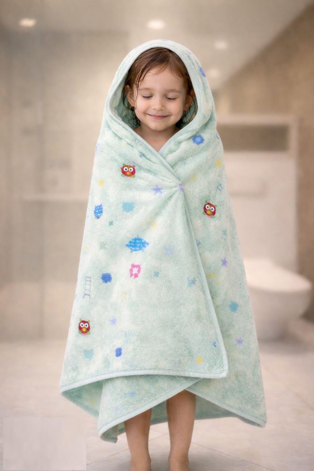 Hi mom Kids Hooded Bath Towel for Babies and Toddlers, Breathable & Highly Absorbent | Gentle and Soft | (Green, 60 * 120)
