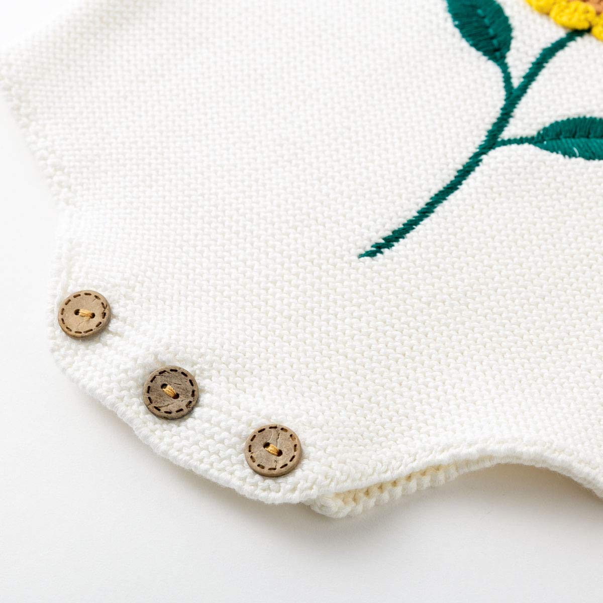 Simplee Kids Baby Girls Sunflower Knit Rompers White Knit Clothes For Newborn Baby Girls