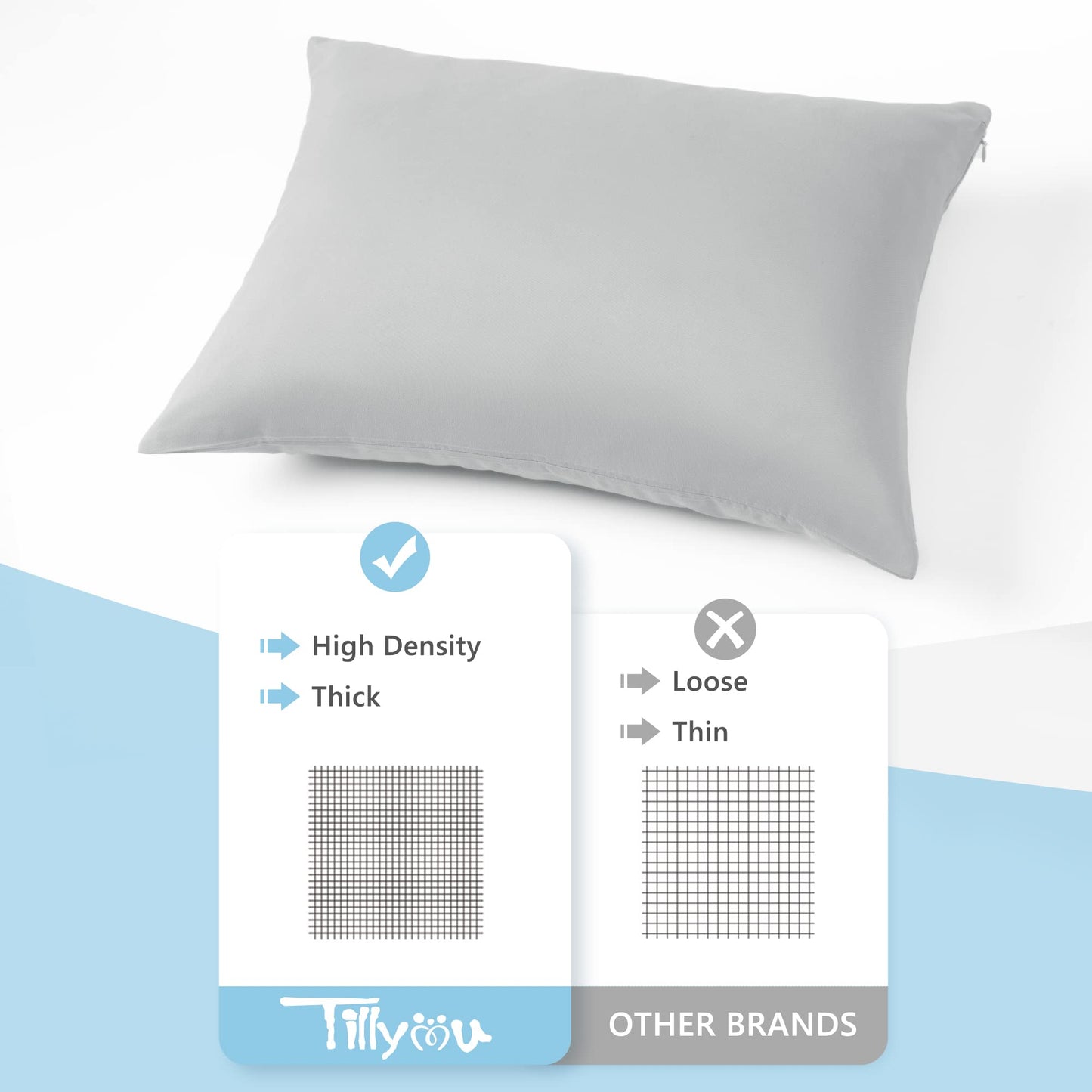 Tillyou Toddler Pillowcase 2 Pack With Zipper,Silky Soft Microfiber 13' X 18' Kids Travel Pillow Cases,Gray
