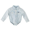 Wrangler Baby Boys Western Long Sleeve Denim Bodysuit, Faded Blue, 3-6 Months