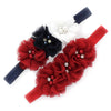 My Lello Baby Flower Headbands Toddler Fabric Beaded Trio Stretchy Elastic Pair (Red/Navy/White/Red)