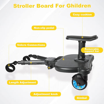 Universal Stroller Board - 2 In 1 Sit And Stand Stroller Board With Detachable Seat Stroller Attachment Buggy Board For 99% Of S