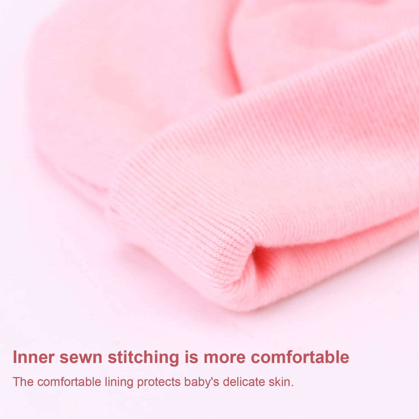 Bqubo Newborn Baby Girls Hats Mittens Set Hospital Hat Beanie Infant Bow Hats Baby Cotton No Scratch Gloves For 0-6 Months