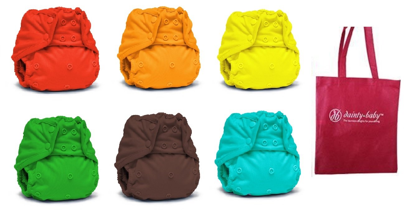 Rumparooz One Size Cloth Diaper Covers, 6 Pack, Gender Neutral Colors With Reusable Dainty Baby Bag Bundle (Snap) (Neutral Color