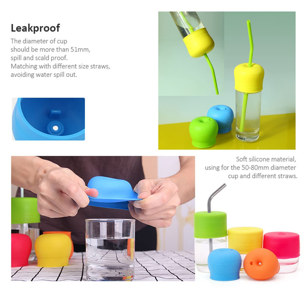 Tougs Silicone Sippy Straw Cup Lids For Toddlers Babies (Pack Of 5) - 5 Drinking Straws - Reusable, Spill-Proof - Stretches To C