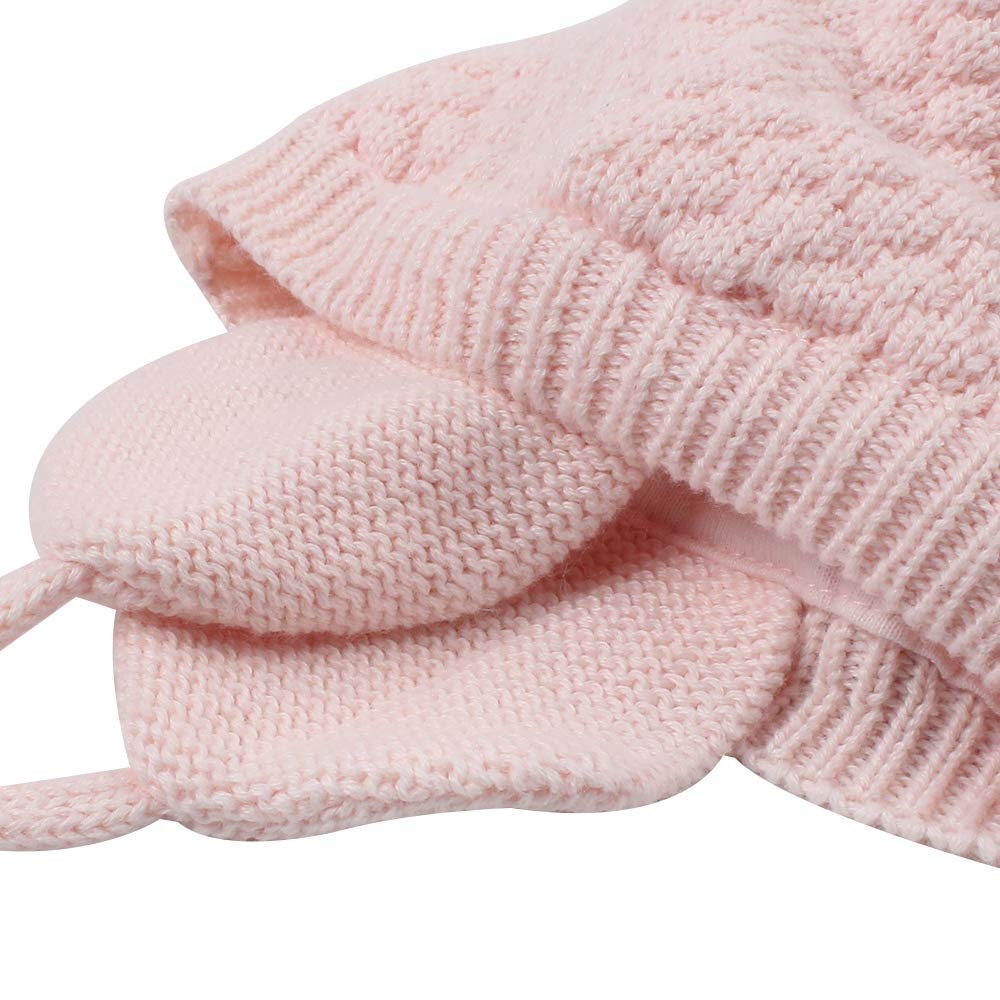 Bavst Baby Beanie Hat For Winter With Earfalp Cute Bear Kids Toddler Girls Boys Warm Knit Cap 0-2Years(Pink, S)