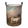 Pevtufa Three Horses Oil Painting Foldable Laundry Basket Organizer,Fabric Clothes Toy Storage Basket Nursery Hamper Storage Bin