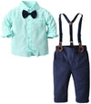 Baby Boy 'S Formal Outfit, Button Down Stripes Dress Shirt With Bow Tie + Suspender Pants Set For Toddlers Baby & Little Boys, 2