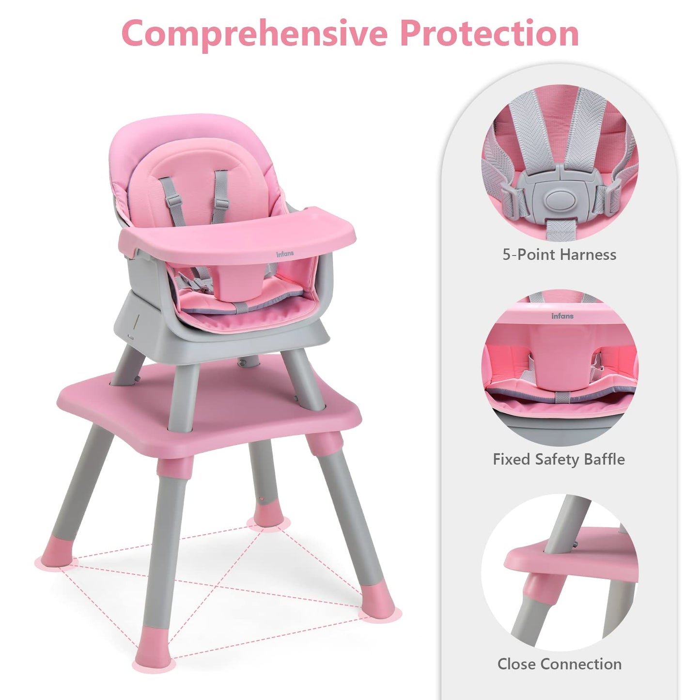 Infans 7 In 1 Baby High Chair, Convertible Highchair For Babies And Toddlers, Infant Dining Booster Seat, Building Block Table,