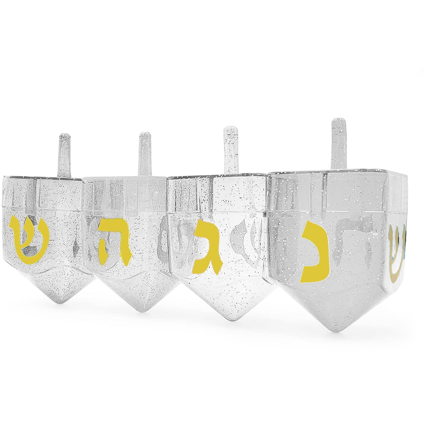 The Dreidel Company Hanukkah Fillable Transparent Clear Can Be Filled With Hanukkah Gelt Or Hanukkah Chocolate (4-Pack)