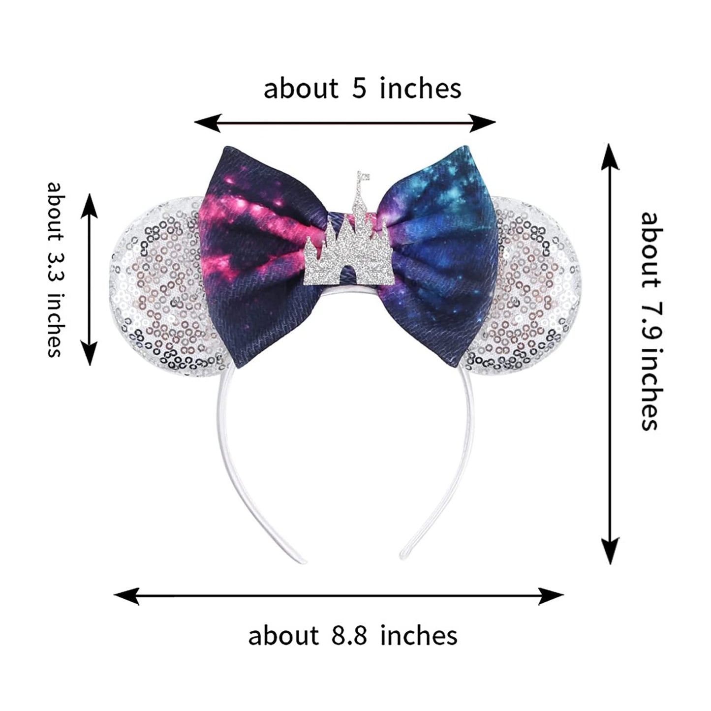 Foeran Mouse Ears Headbands Shiny Bows Mouse Ears Glitter Party Princess Decoration Cosplay Costume For Girls Women (Silver Pala