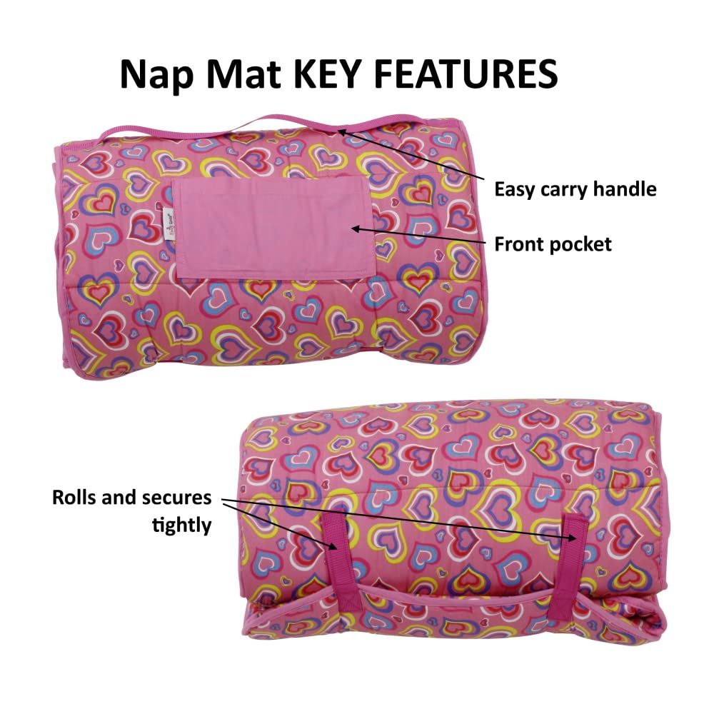 Emily Rose Rollup Toddler Kids Sleeping Nap Cot Mat | Removable Pillow & Unicorn Lovey Included | 100% Cotton For Daycare, Presc