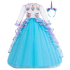 Hihcbf Girls Unicorn Birthday Princess Long Sleeve Wedding Pageant Party Maxi Dress Halloween Carnival Costume W/Headband Blue 1