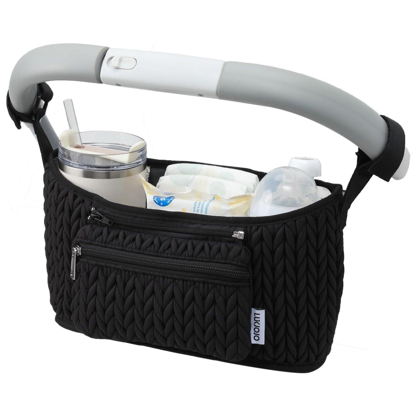 LUKJOJO Stroller Organizer With Insulated Bottle Holder- Universal Fit, Detachable Bag, Fit For Most Of The Stroller And Pet Str