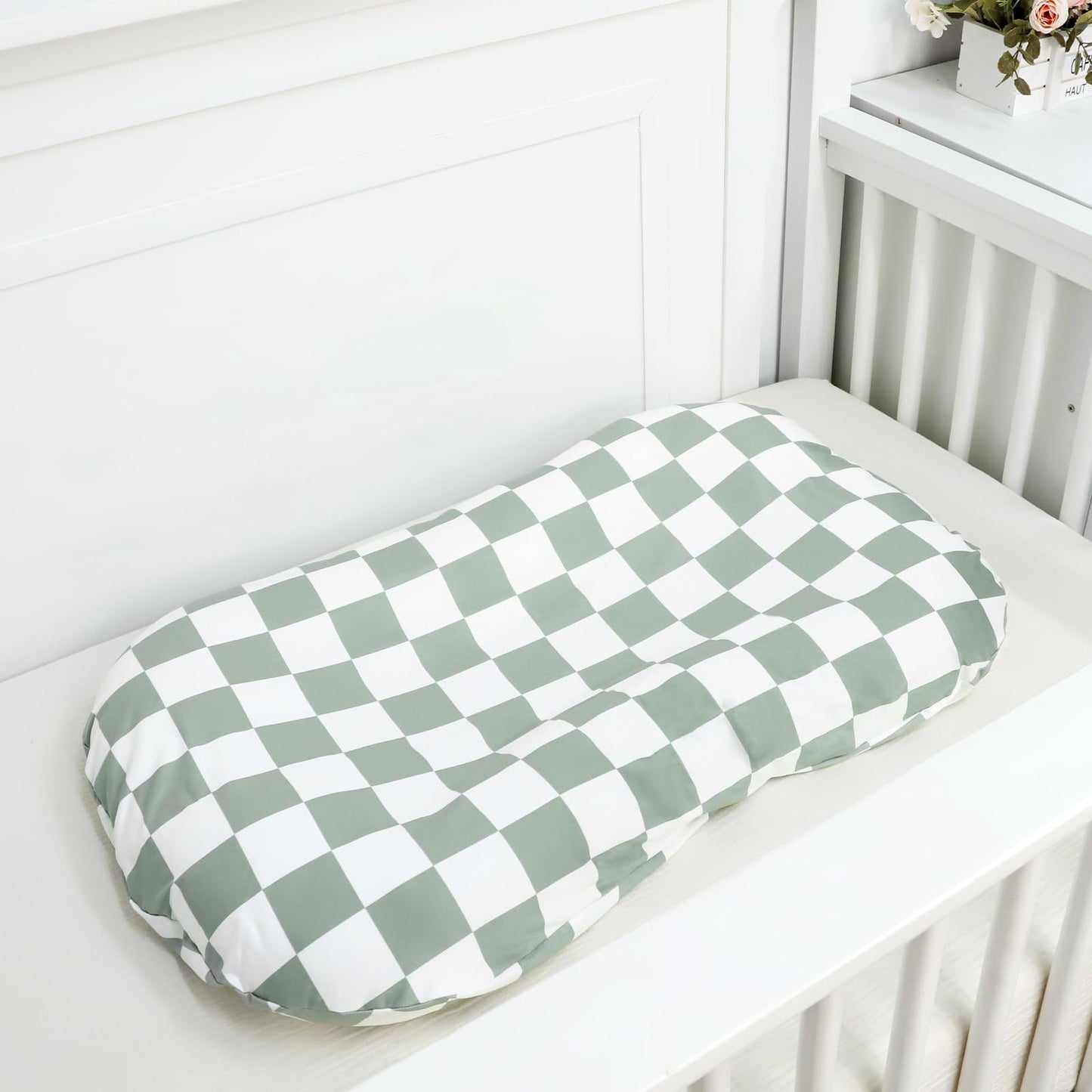 Dilimi Baby Lounger Cover, Newborn Lounger Cover For Boys Girls, Removable Soft Comfortable Lounger Slipcover, Green Checkerboar