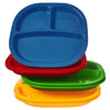 US Acrylic Harmony 3-compartment Divided Plastic Kids Tray in 4 Primary Colors | set of 12 Reusable, BPA-free Plates, Made in th