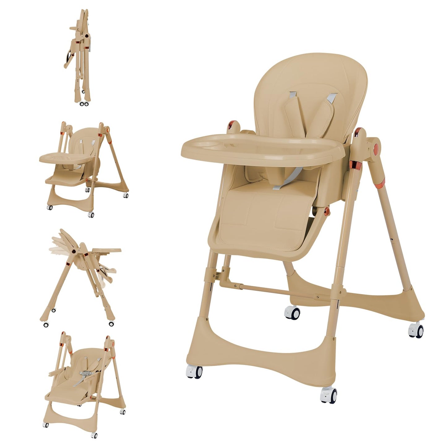 6-in-1 High Chair | Convertible Baby High Chair for Newborn to Toddler | Easy-Clean, Foldable & Adjustable with Removable Tray,B