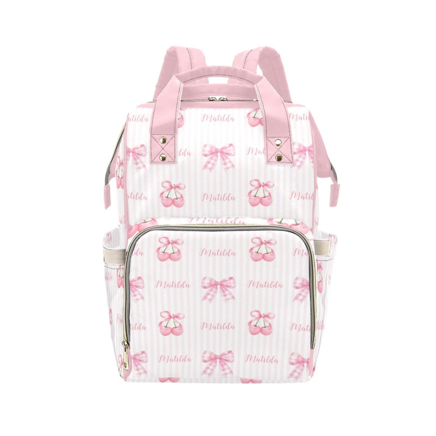 Workvalor Personalized Pink Bow Diaper Bag Backpack with Name - Custom Baby Travel Tote for Mom or Dad, Nursing Bag for Girls, S