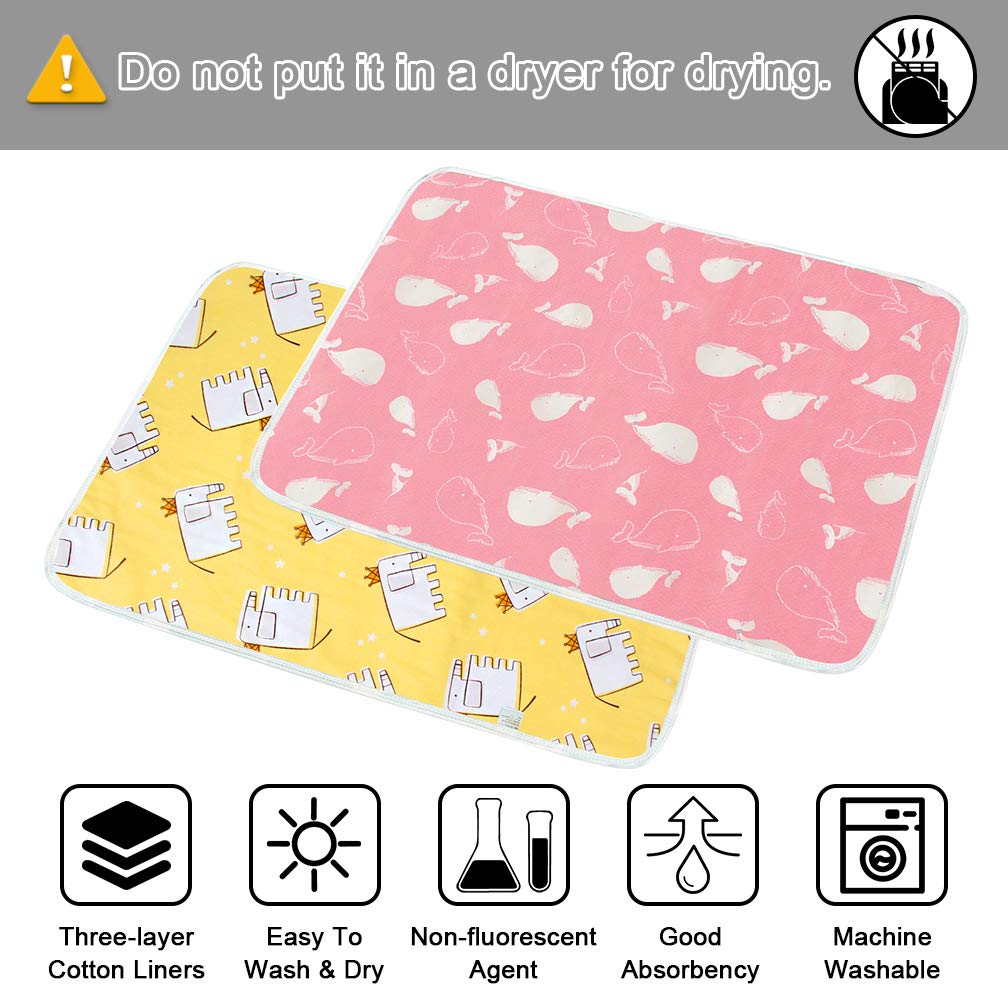 2 Pcs Baby Diaper Changing Pad, Maveek 19.7'' X 27.6'' Newborns Waterproof Diaper Pad Reusable Nappy Multi Function Washable Mat
