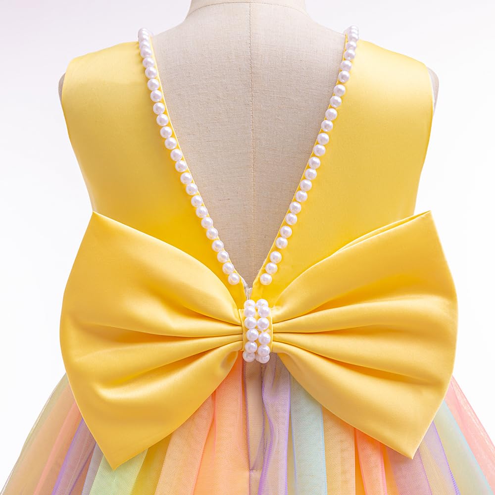 Jup'Elle Baby Girls Dresses With Pearls & Rainbow Color Tulle - Party Wedding Pageant Eastern Flower Girl Dress 6 Months