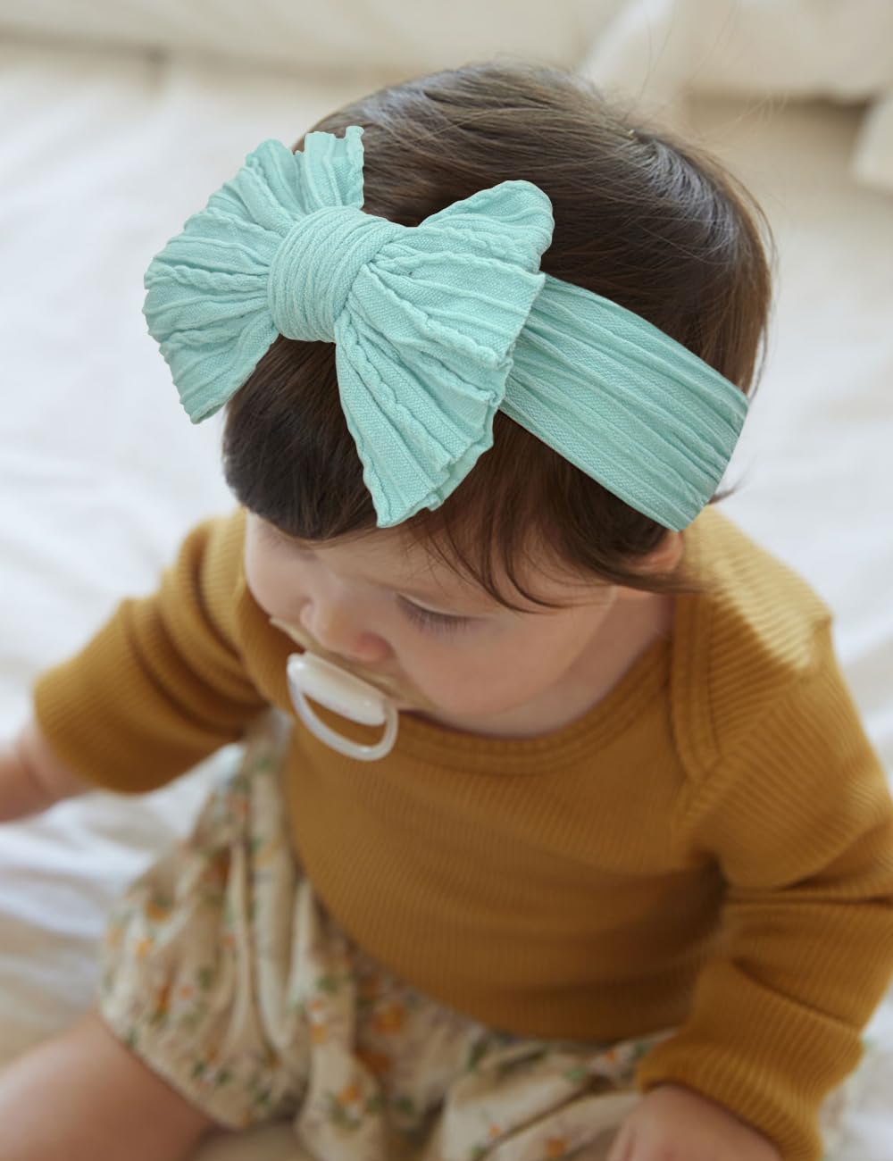 Zurlefy Nylon Blue Baby Headbands Bows, Stretchy Gray Infant Headband Bows For Baby Girls Boys Newborn Head Wraps Toddler Unisex