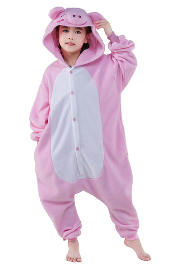 Canasour Pig Onesie Halloween Kids Cosplay Costume Girls Animal Unisex Outfuit Creature One Piece Hooded Farm Soft Pajamas Pink