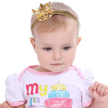 Nishine 2 Pieces Baby Girls Crown Headband Princess Tiara Headdress Set Toddler Elastic Head Band (Gold/Silver)