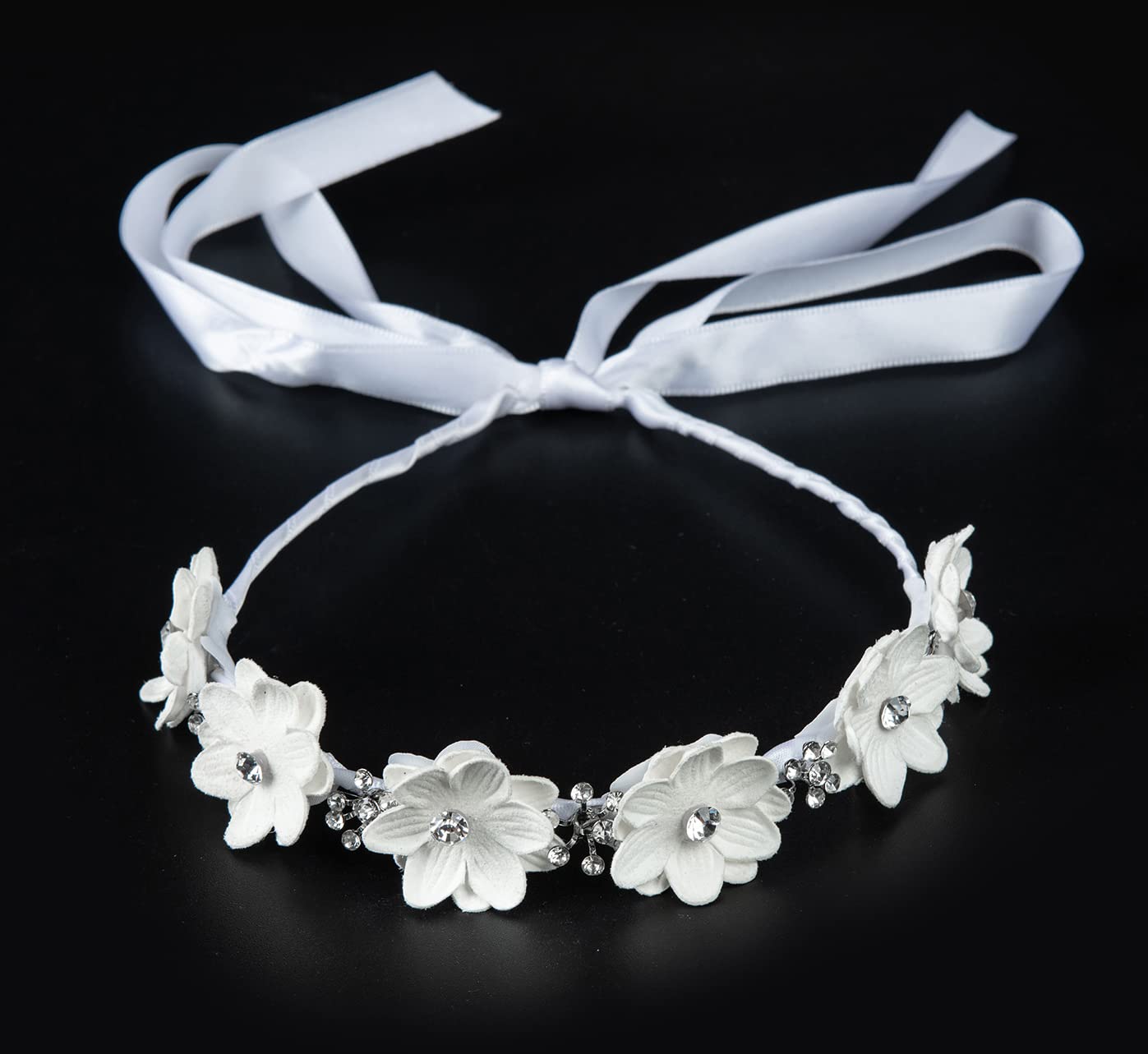 Ddazzling Flower Girl Headpiece Princess Wedding Headband Girls First Communion White Floral Wreath Hair Accessory (White)