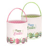 Lessmo 2 Pcs Easter Bunny Basket Egg Buckets Gifts Tote Bags, Canvas Cotton Pink Green Cute Personalized Egg Hunt Basket Stuffer