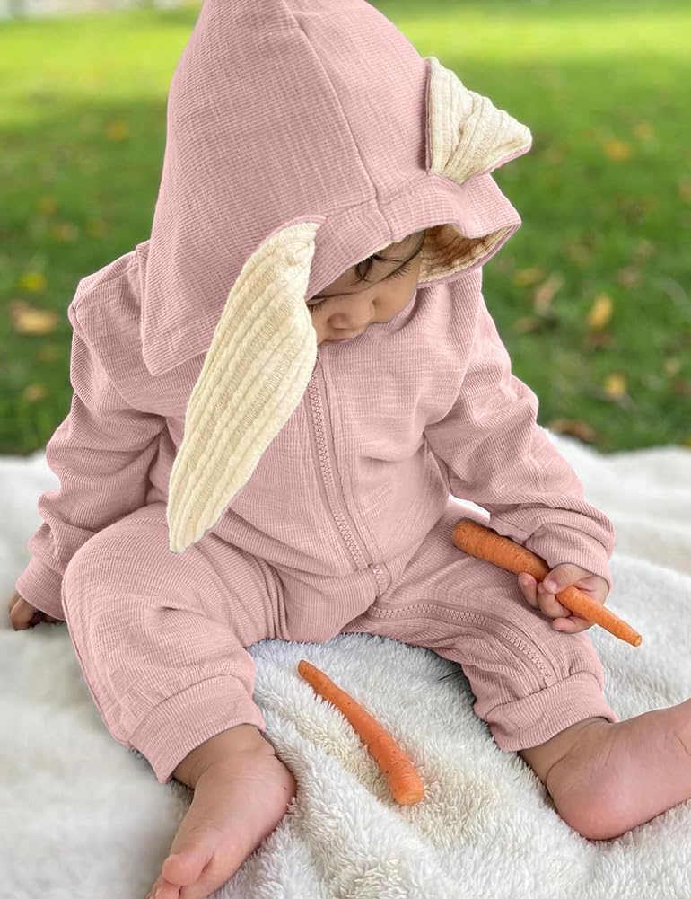 Agqt Baby Girls Bunny Costume First Easter Halloween Animal Costume One Piece Romper Bunny Ear Costumes Hoodie Outfit Pink Size