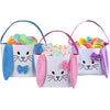 3Pcs Easter Bunny Basket For Kids- Canvas Cotton Carrying Gift And Eggs Hunt Bag, With Long Plush Ear Printed Rabbit Toys Bucket