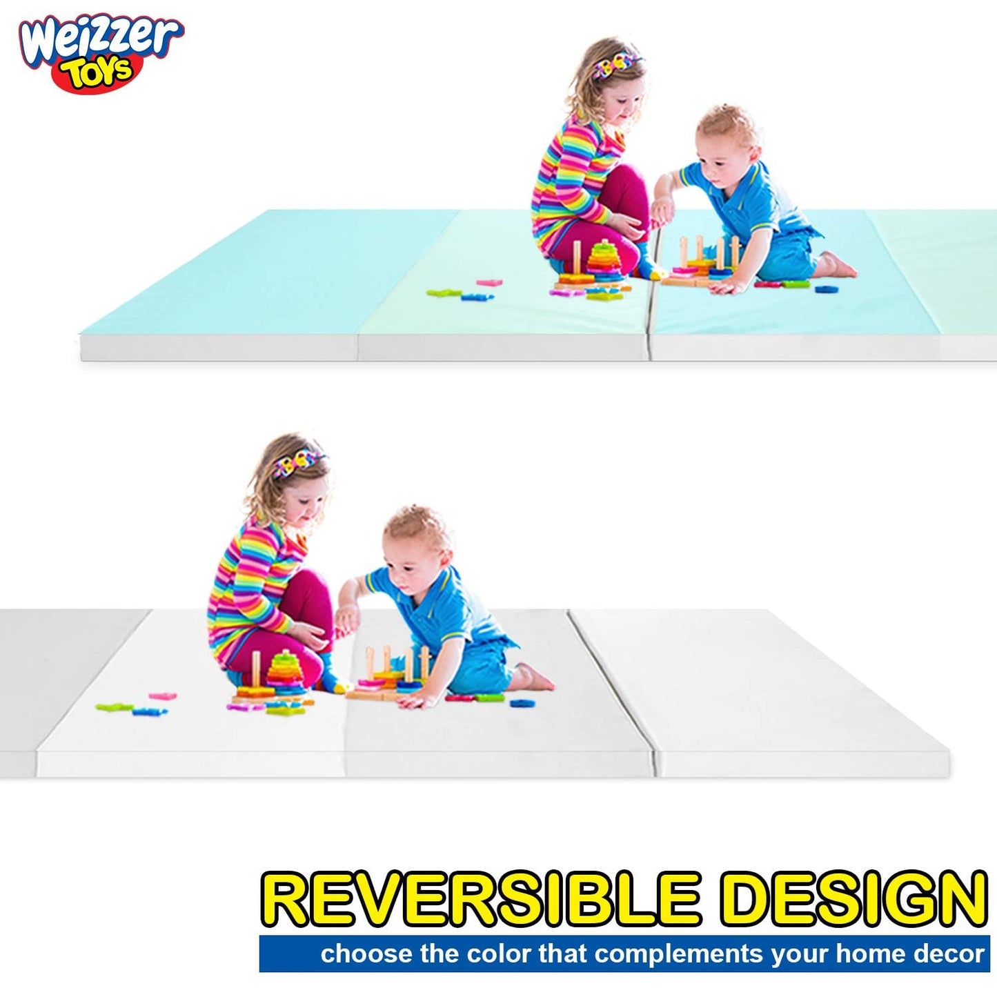 Folding - Reversible - Toddler And Baby Play Mat For Floor Activity Gym - Non-Slip Waterproof Baby Activity Mat