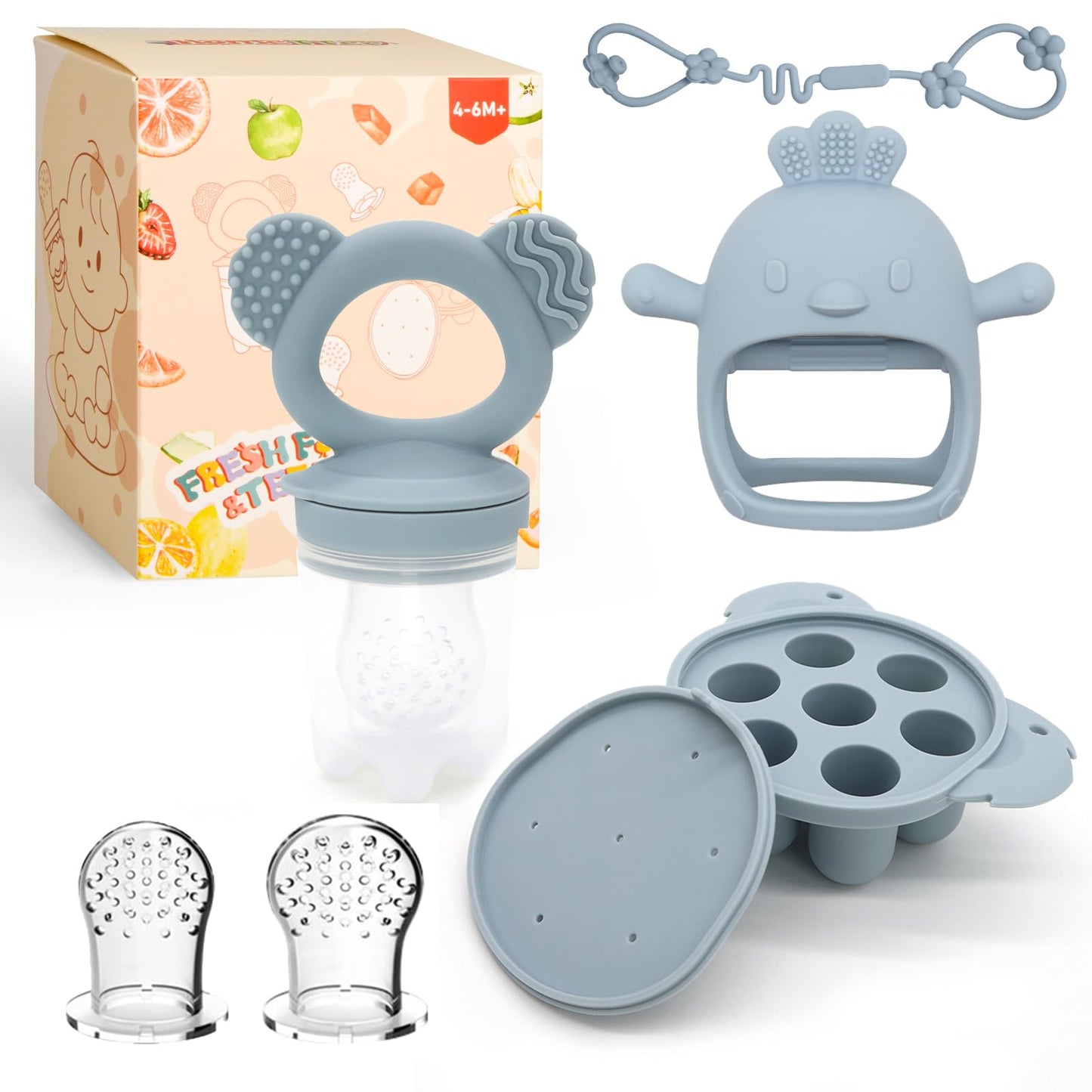 Baby Fruit/Fresh Food Feeder with Breastmilk Popsicle Molds & Baby Teether Combo Food Grade Silicon for 6M+ Breastmilk Pops, Fro