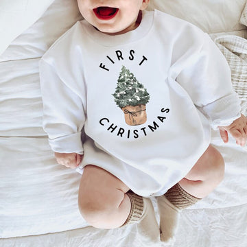 Twopumpkin Baby Boy My First Christmas Outfit Newborn Girl Christmas Tree Onesie Sweatshirt Romper Cute Long Sleeve Shirt Clothe