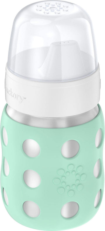 Lifefactory 8-Ounce Stainless-Steel Vacuum-Insulated Wide-Neck Baby Bottle With Hard Sippy, Mint (Ls2221Wmi4)