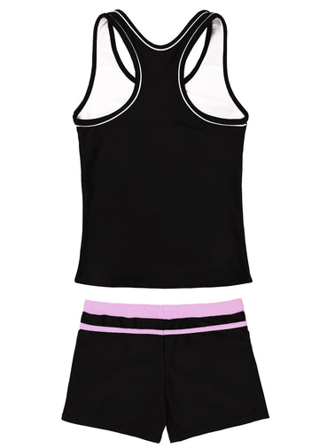 Proallo Girls Bathing Suits Two Piece Vest Style Swimsuit With Boyshort Tankini Swimwear Black