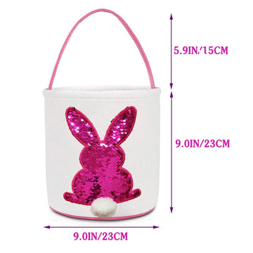 Poptrend Easter Basket Bags,Easter Eggs/Gift Baskets For Kids,Bunny Tote Bag Bucket For Easter Eggs,Toys, Candy,Gifts (Pink Pail