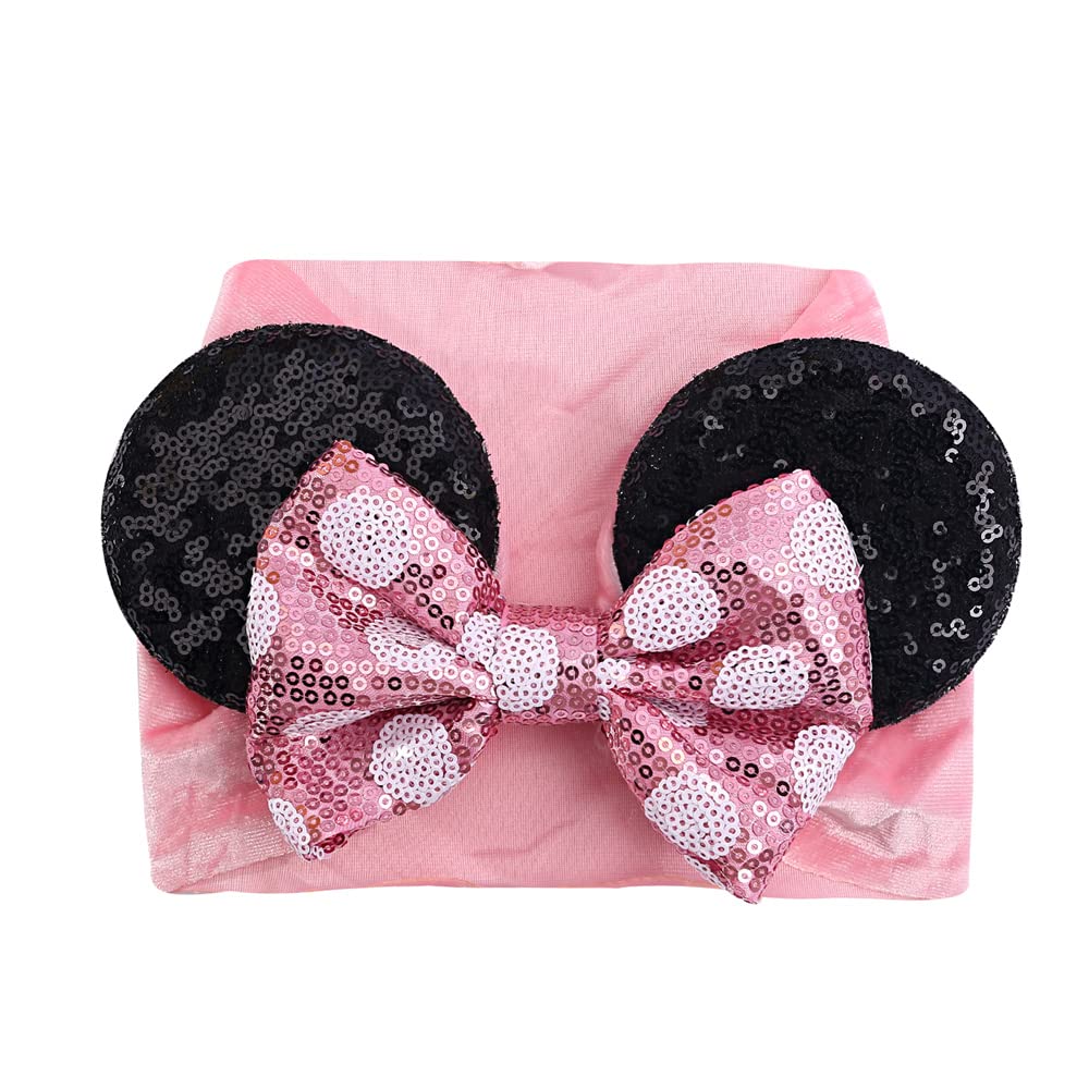Jiahang Baby Girl Mouse Ears Headwrap With Sequin Polka Dot Bow, Wide Velvet Turban Hairband, Hair Bow Headband For Toddler, Kid