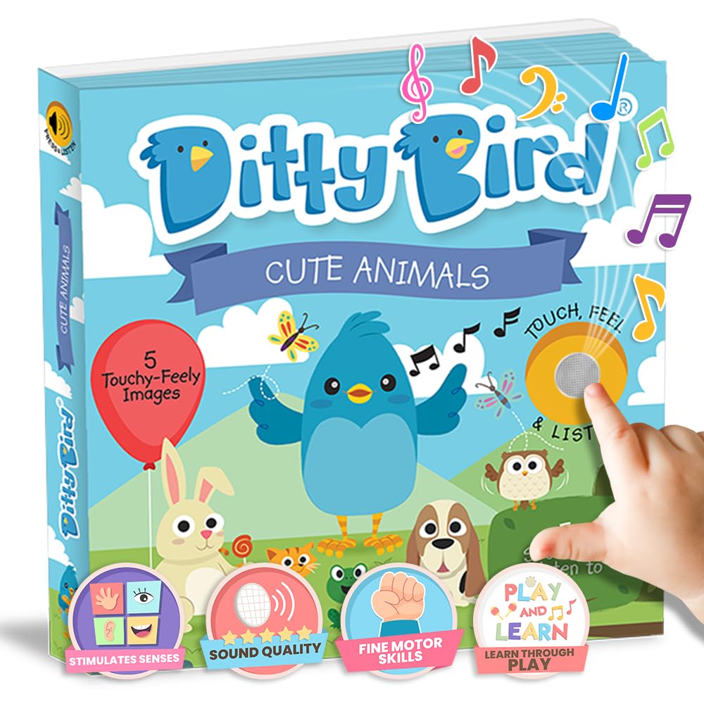 Ditty Bird Touch & Feel Animals Edition Musical Books | Fun Montessori Toys & Learning Resources | Sensory Toys for Kids | Inter