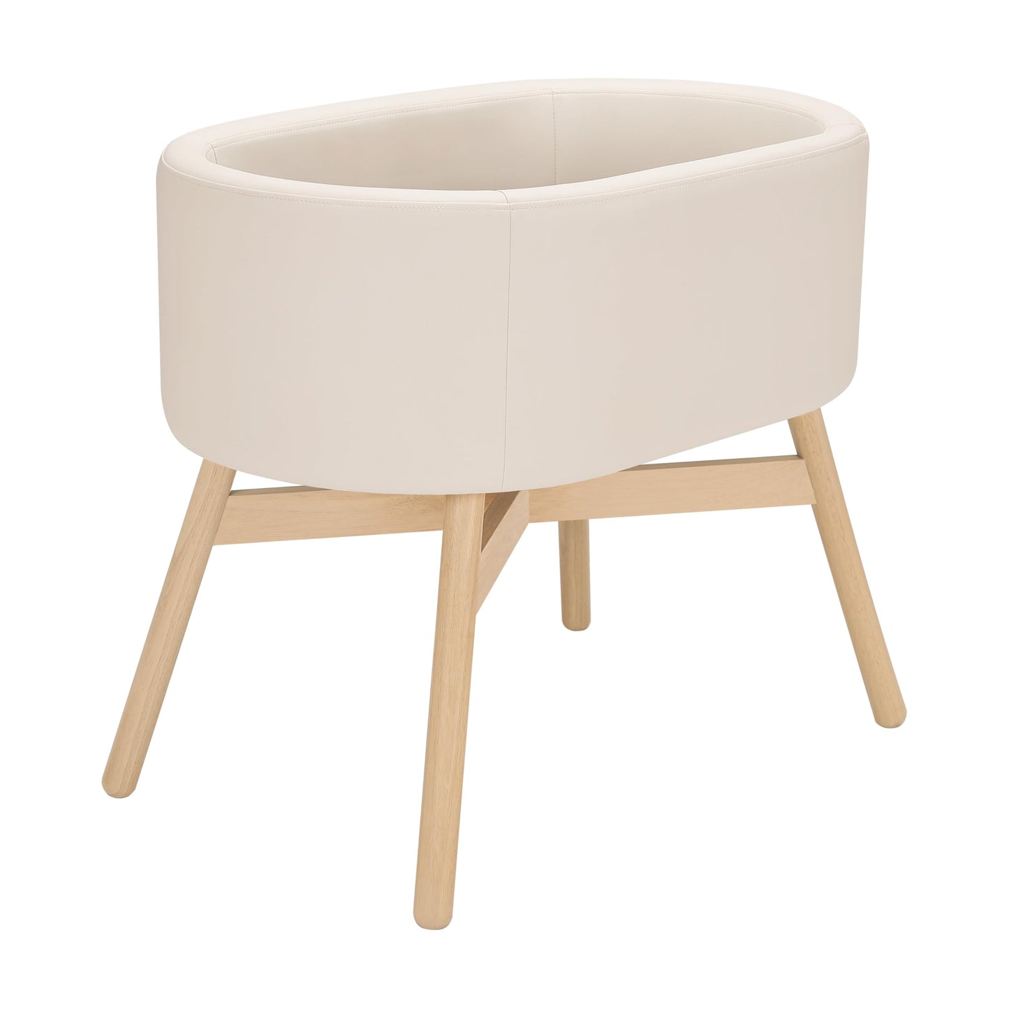babyletto x GATHRE Capsule Bassinet in Vegan Ivory Leather, Wipeable & Water Resistant