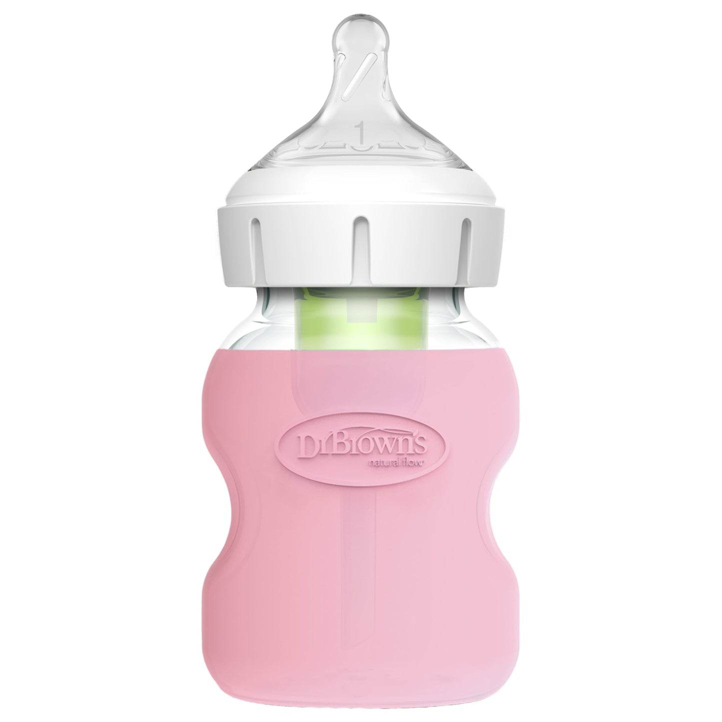 Dr. Brown'S Natural Flow Options+ Glass Baby Bottle Sleeves,100% Silicone,5 Oz,Wide-Neck,Pink