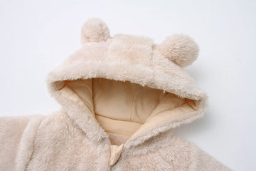 Babymine Toddler Soft Fluffy Snowsuit Fleece Jumpsuit Cute Bear Hooded Romper Footie Beige 0-12Month