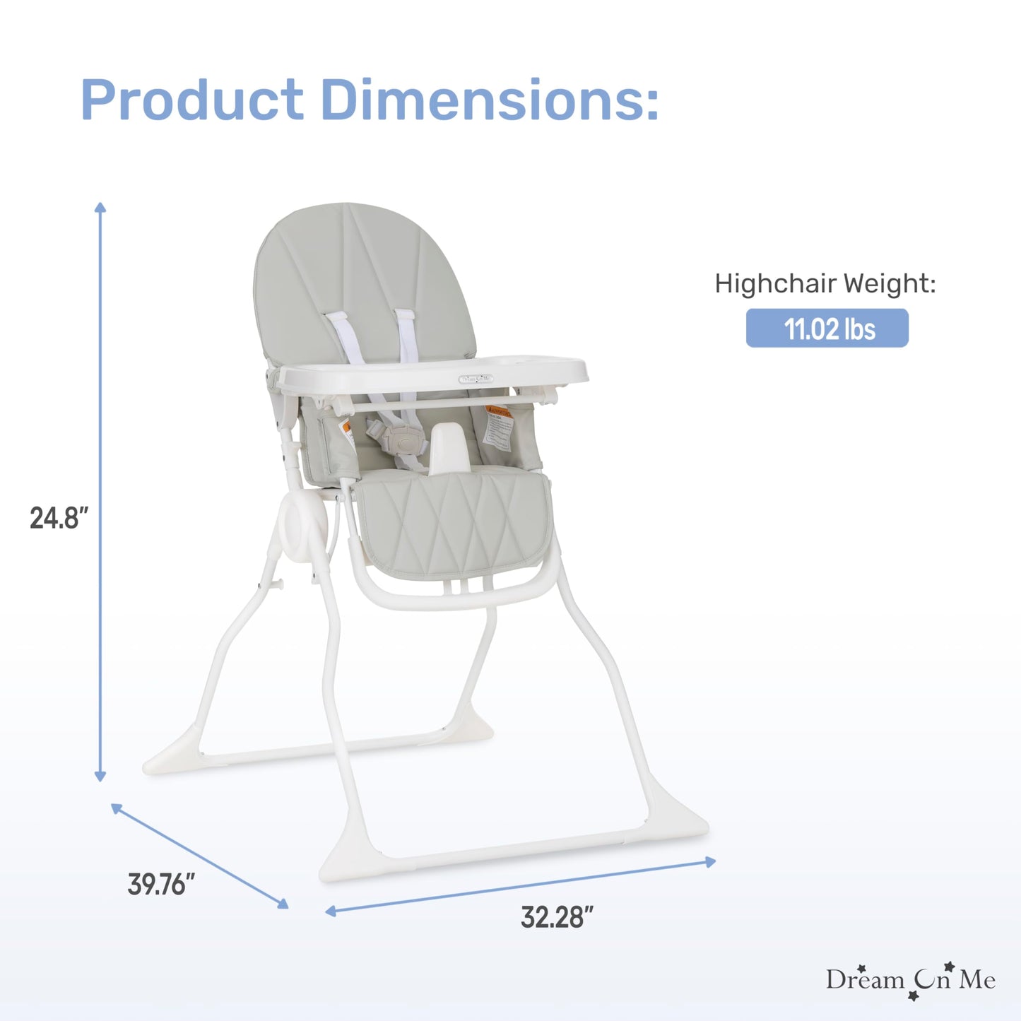 Dream On Me Snack And Stow Baby High Chair In Koala Gray, Easy To Fold And Store Travel High Chair, Removable And Three Position