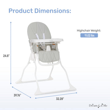 Dream On Me Snack And Stow Baby High Chair In Koala Gray, Easy To Fold And Store Travel High Chair, Removable And Three Position